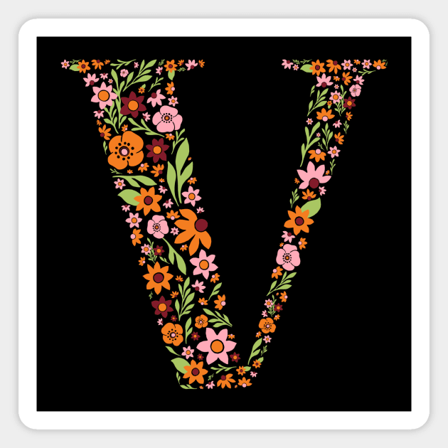 Retro Floral Letter V Magnet by zeljkica